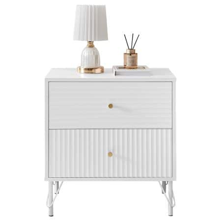 Sarantino Diego Bedside Table Night Stand With 2 Drawers - White - Image 2