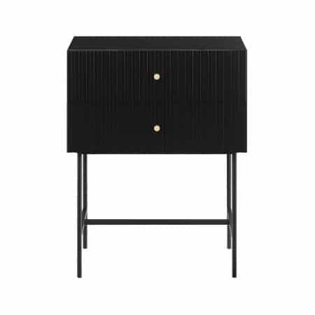 Sarantino Arden Fluted 2-drawer Bedside Table Night Stand - Black - Image 2