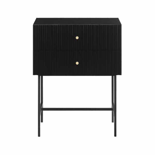 Sarantino Arden Fluted 2-drawer Bedside Table Night Stand - Black - Image 2