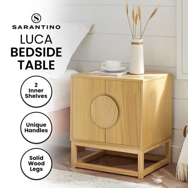 Sarantino Luca Bedside Table Split Door Night Stand - Natural - Image 2