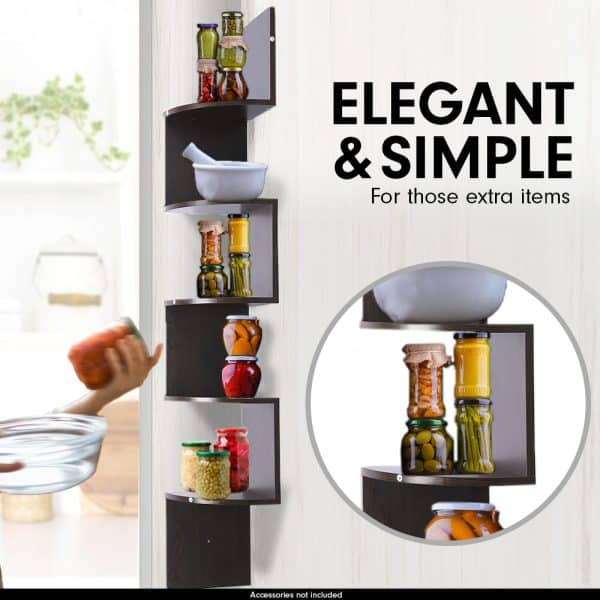 Sarantino 5 Tier Corner Wall Shelf Display Shelves Dvd Book Storage Rack Floating Mounted - Dark Brown - Image 2