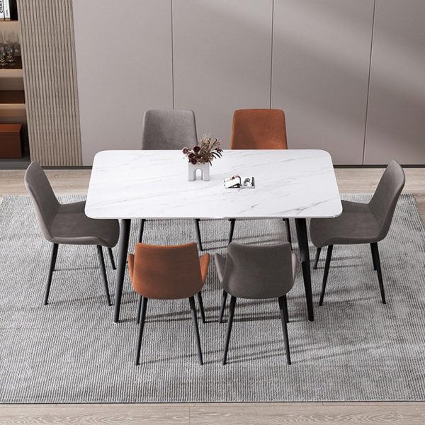 120x60cm Glossy White Minimalist Slate Kitchen Dining Table Marble Lunch Dinner Table Solid Metal Legs - Image 2