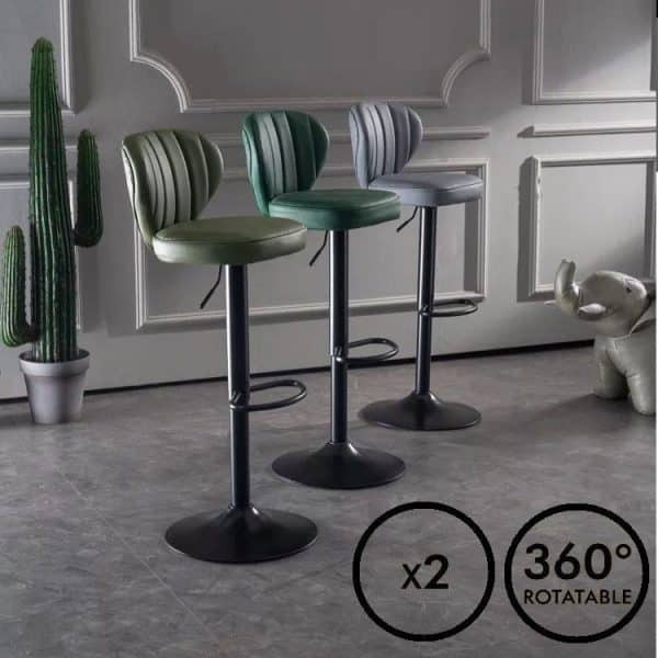 Bar Stools Kitchen Bar Stool Leather Barstools Swivel Gas Lift Counter Chairs x2 BS8405 Black