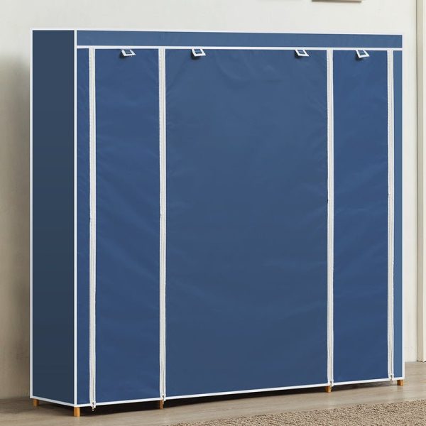 Blue Cover Six Tier Oxford Cloth Covered Tower Bamboo Wooden Shoe Rack Boot Shelf Stand Storage Organizer - Image 2