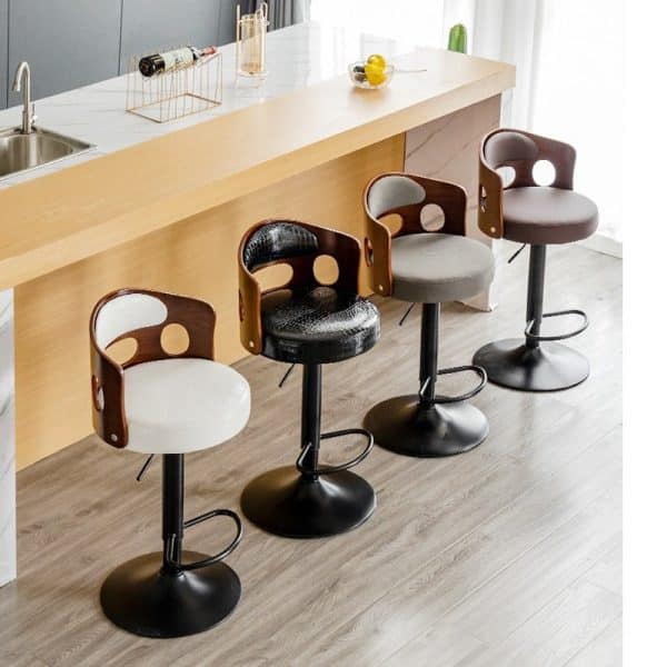 Bar Stools Kitchen Bar Stool Leather Barstools Swivel Gas Lift Counter Chairs- Black - Image 2