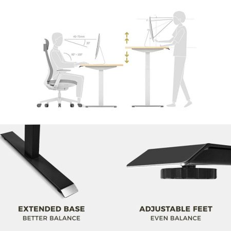 140cm Standing Desk Height Adjustable Sit Stand Motorised Grey Dual Motors Frame White Top - Image 2