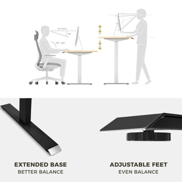 140cm Standing Desk Height Adjustable Sit Stand Motorised Grey Dual Motors Frame White Top - Image 2