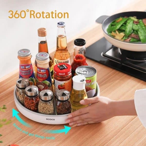 Ecoco Kitchen Rotating Spice Condiment Storage Rack Bathroom Swivel Tray Organizer Black - Image 2