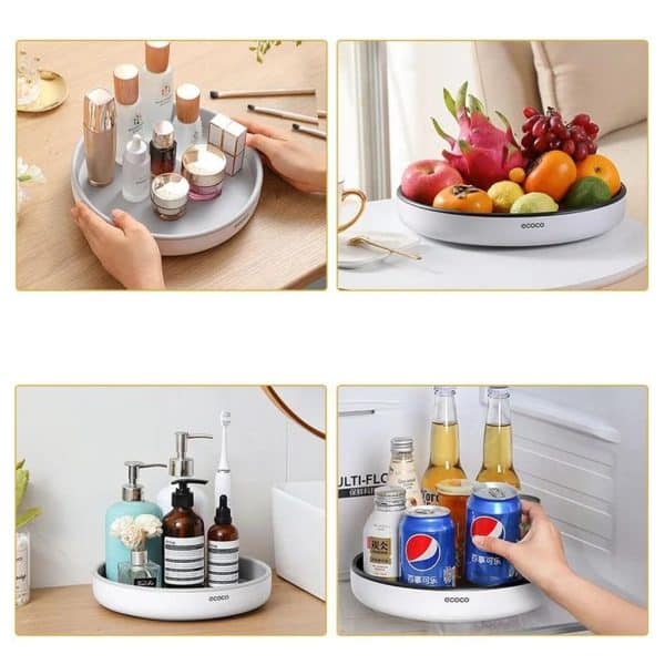 Ecoco Kitchen Rotating Spice Condiment Storage Rack Bathroom Swivel Tray Organizer Grey - Image 2
