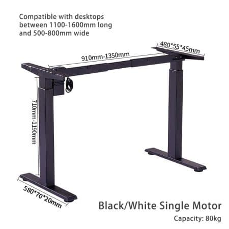 Standing Desk Height Adjustable Sit Stand Motorised Single Motor Frame Black Only - Image 2