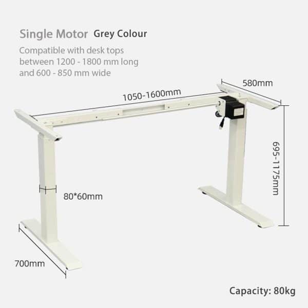 Standing Desk Height Adjustable Sit Stand Motorised Single Motor Frame Grey Only - Image 2