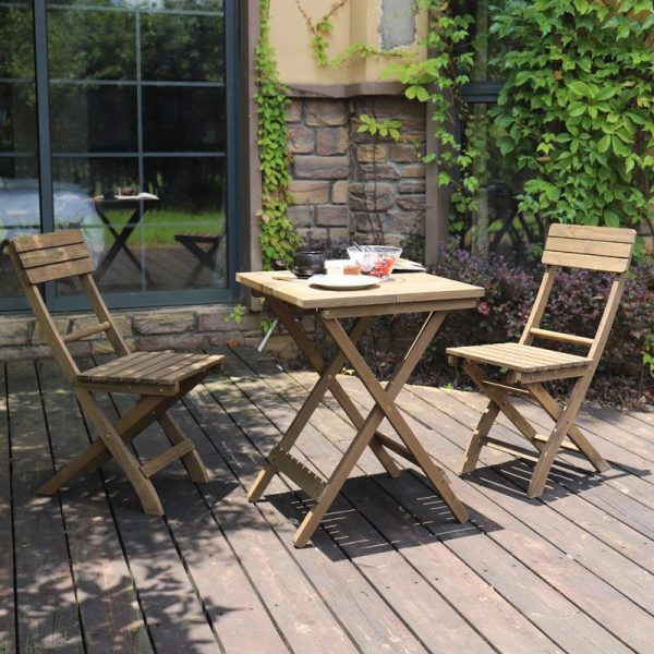 SquareTable Folding Bistro Set Solid Fir Wood Table Garden Outdoor Lounge - Image 2
