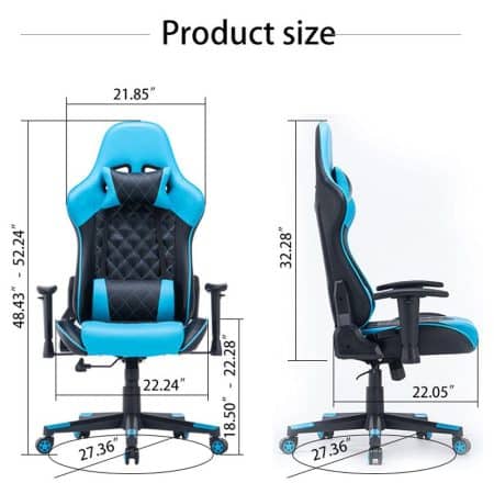 Gaming Chair Ergonomic Racing chair 165° Reclining Gaming Seat 3D Armrest Footrest Black Blue - Image 2