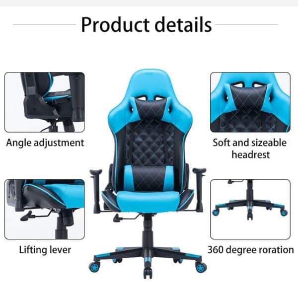 Gaming Chair Ergonomic Racing chair 165° Reclining Gaming Seat 3D Armrest Footrest Pink White - Image 2