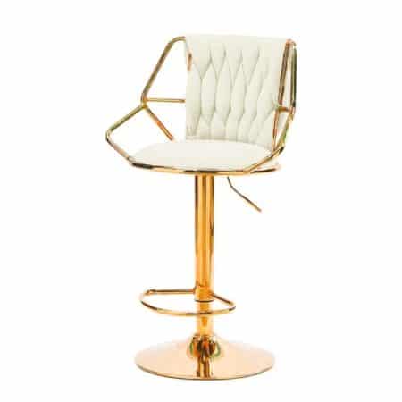 2x Height Velvet Padded Golden Round Base Barstools Chairs with Backrest and Footrest -BEIGE - Image 2