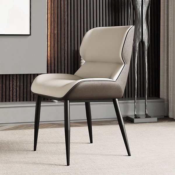 Light Grey Italian Minimal List Dining Chairs PU Retro Chair Cafe Kitchen Modern Metal Legs x2 - Image 2