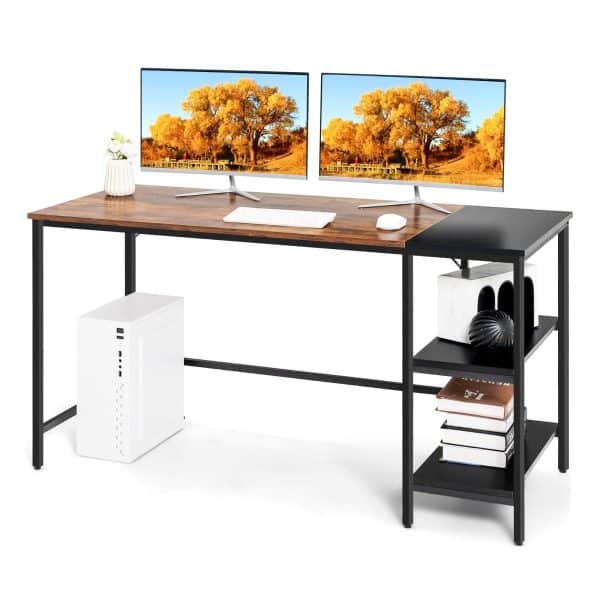 1.4m Computer Table Desk Book Storage Student Study Home Office Workstation Vintage Oak Finish - Image 2