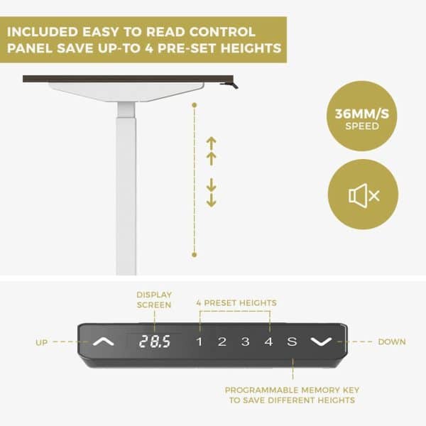 140cm Standing Desk Height Adjustable Sit Stand Motorised Grey Single Motor Frame White Top - Image 2