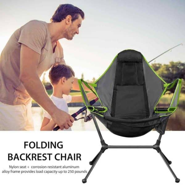 Camping Chair Foldable Swing Luxury Recliner Relaxation Swinging Comfort Lean Back Outdoor Folding Chair Outdoor Freestyle Portable Folding Rocking Chair Grey - Image 2