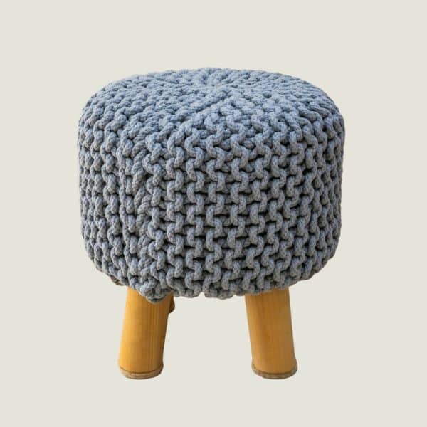 Kids Hand Knitted Cotton Braided Foot Rest Sitting Stool Ottoman (Light Grey) - Image 2