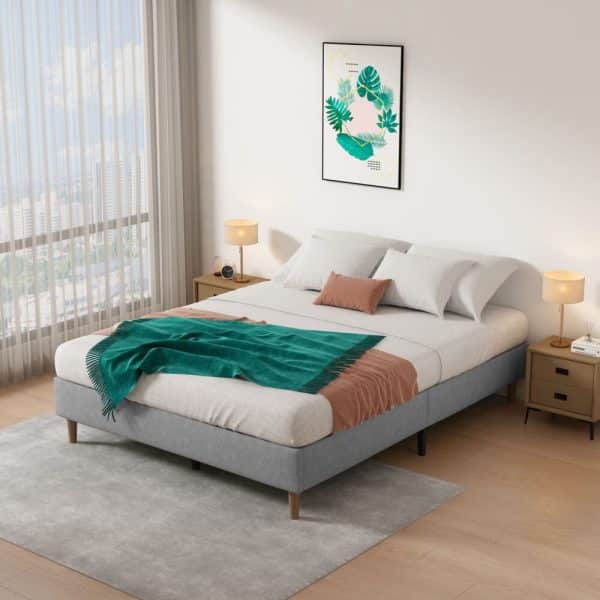 Bedframe with Wooden Slats (Light Grey) – Double - Image 2