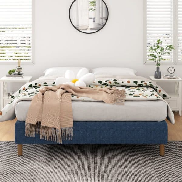 Metal Bed Frame Mattress Foundation Blue – Queen - Image 2