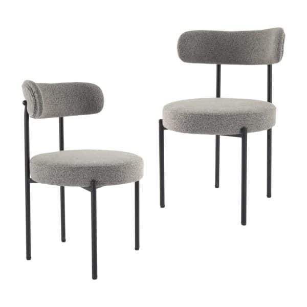 Plush Boucle Cushioned Elsa Dining Chairs in Slate Grey - Image 2