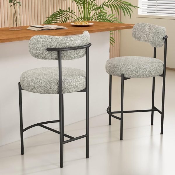 Sleek White Quartz Metal Boucle Elsa Bar Stools - Image 2
