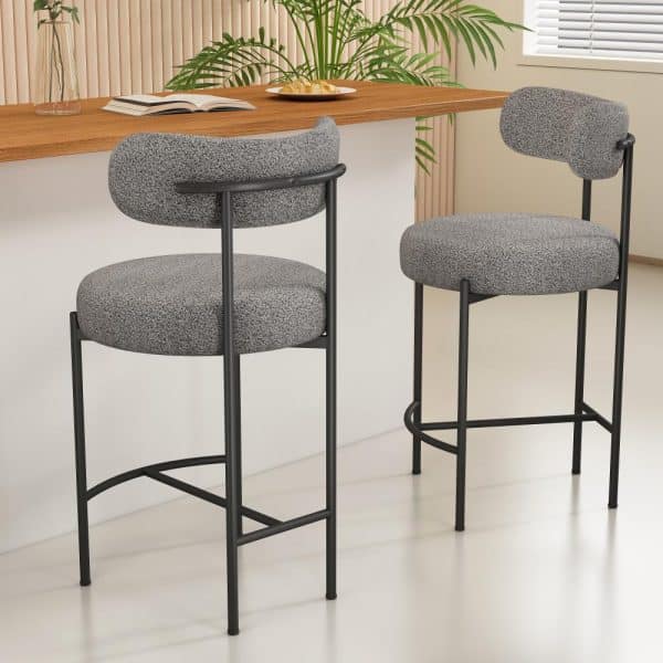 Contemporary Grey Boucle Elsa Low Bar Stools - Image 2