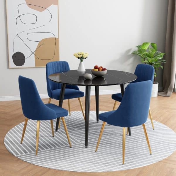 Blue Velvet Bistro Dining Set - Image 2
