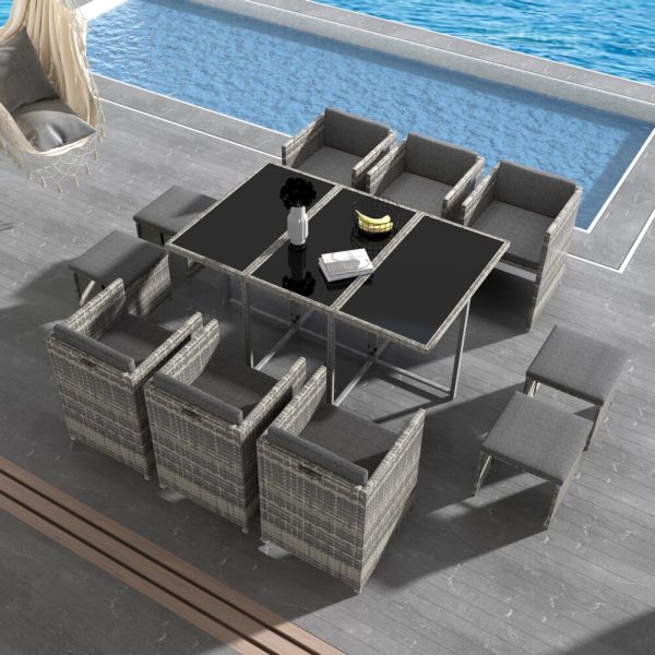Bali 11 Piece Outdoor Dining Set-Grey - Image 2