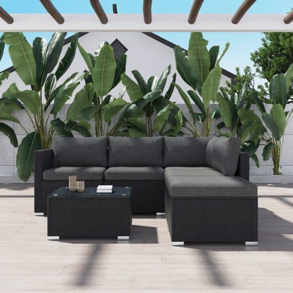Ottoman-Style Outdoor Lounge Set in Black - Image 2