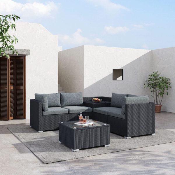 6PCS Outdoor Modular Lounge Sofa Coogee-Black - Image 2