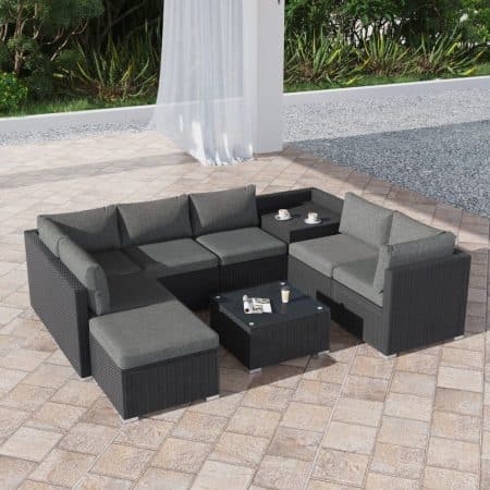 Large Modular Outdoor Ottoman Lounge Set in Black - Image 2