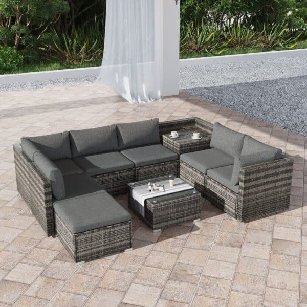Large Modular Outdoor Ottoman Lounge Set in Grey - Image 2