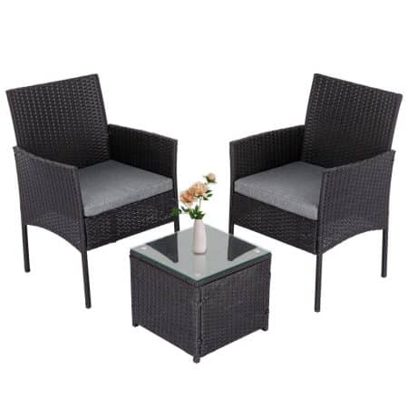 3PC Outdoor Table and Chairs Set-Black - Image 2