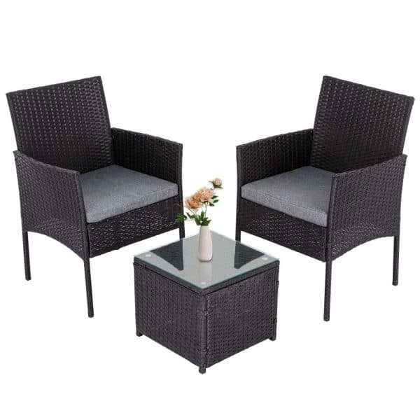 3PC Outdoor Table and Chairs Set-Black - Image 2