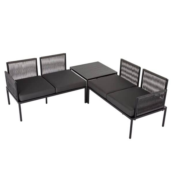 Eden 4-Seater Outdoor Lounge Set with Coffee Table in Black-Stylish Textile and Rope Design - Image 2