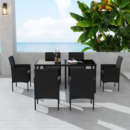 Outdoor Minimalist Black Wicker 6-Seater Dining Set - Image 2