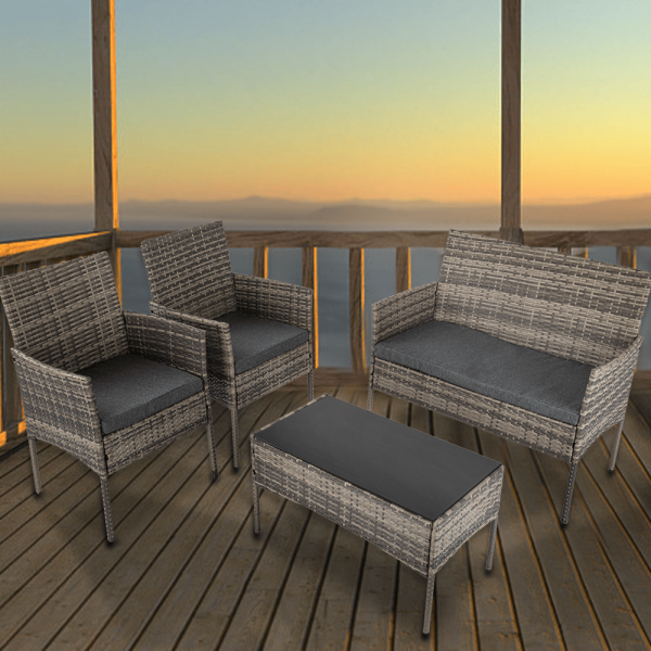 4 Seater Wicker Outdoor Lounge Set - Mixed Grey - Image 2