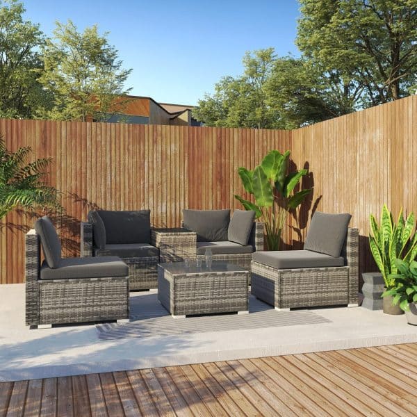 Outdoor Modular Lounge Sofa with Wicker End Table Set - Image 2