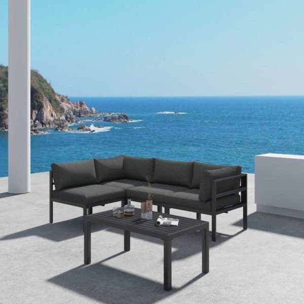 Outdoor Charcoal Grey Minimalist 5 Piece Lounge Set - Image 2