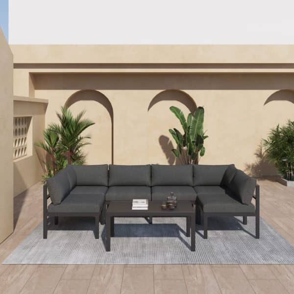 Outdoor Minimalist Charcoal Grey 7-Piece Lounge Set - Image 2