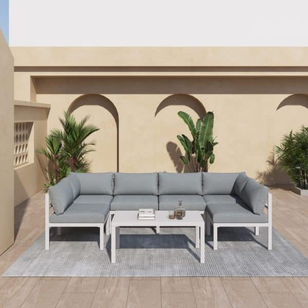 Outdoor White Modern 7 Piece Lounge Set - Image 2