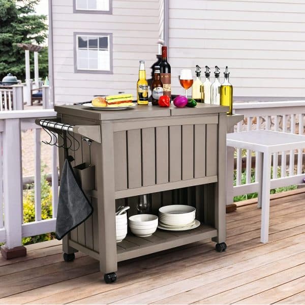 Garden Bar Serving Cart with Cooler (Taupe) - Image 2