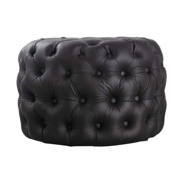 Contemporary Black Leather-look Ottoman with Button - Image 2