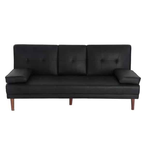 3 Seater Adjustable Sofa Bed With Cup Holder Black - Image 2