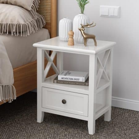 2-tier Bedside Table with Storage Drawer 2 PC Rustic White - Image 2
