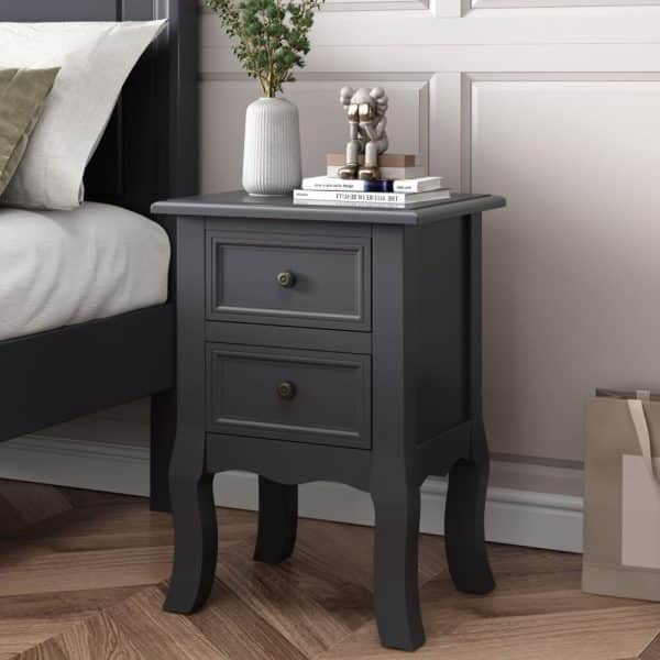 French Bedside Table Nightstand Grey Set of 2 - Image 2