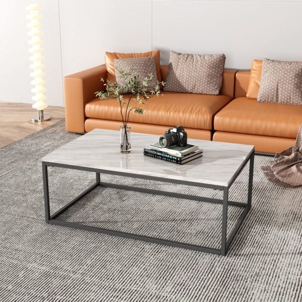 Industrial Style Marble Effect Rectangular Coffee Table - Image 2